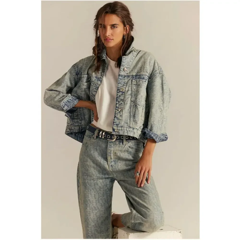 Free People We The Free Opal Swing Jacquard Denim Jacket XL